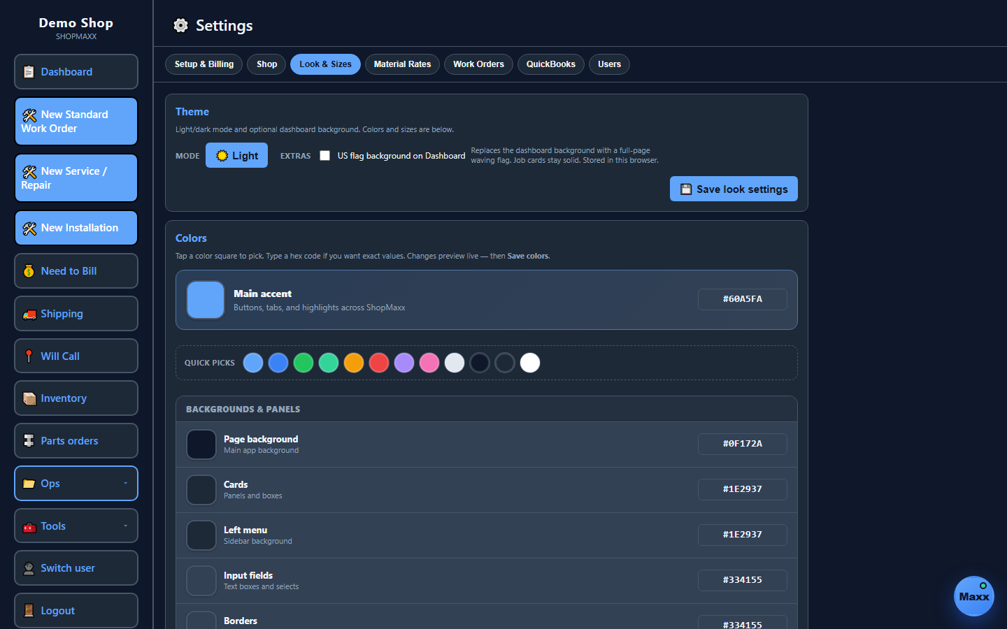 ShopMaxx look and colors settings